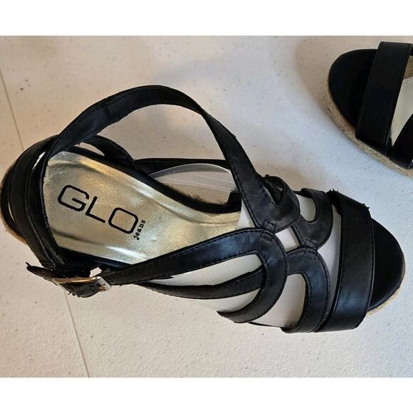 Glo By Jlo Wedges Size 8 Strappy Black NEW W/o Box 3.5" Neutral Cord Heel - Picture 4 of 9